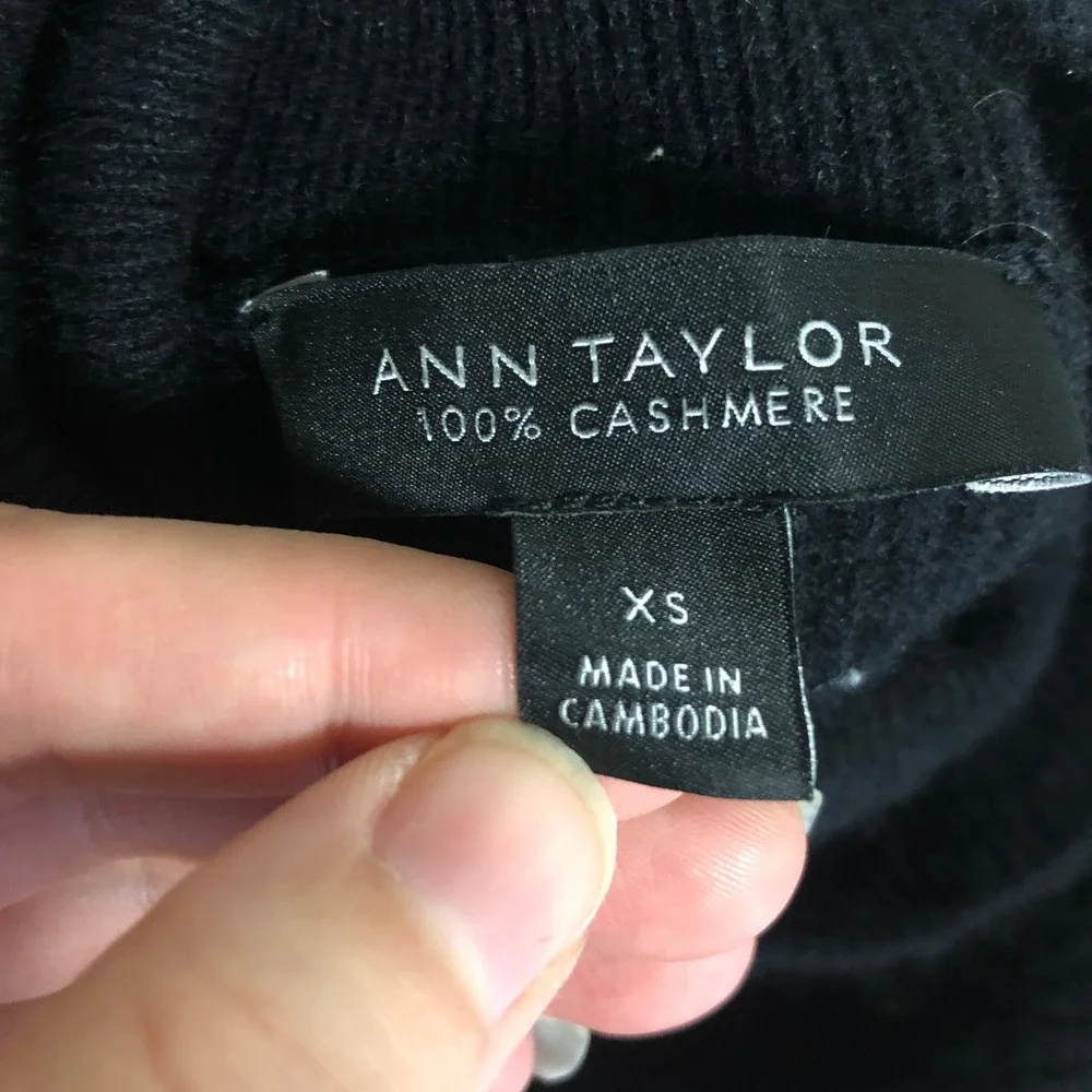 Ann Taylor Womens Cashmere Ribbed Turtleneck Sweater‎ Size XS Black Luxury